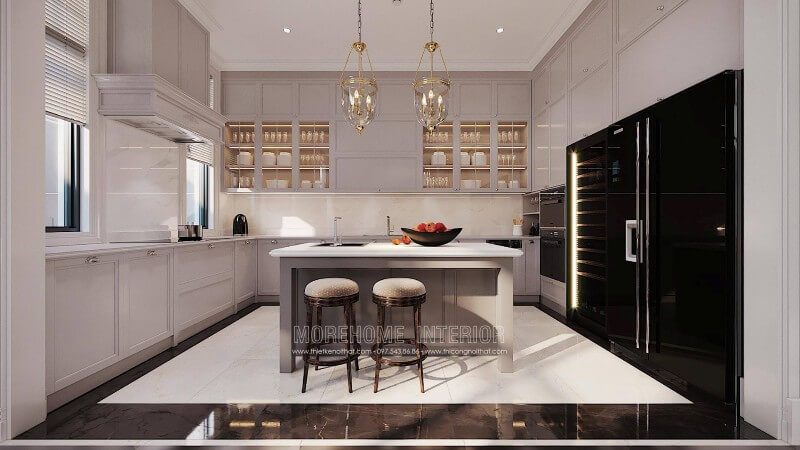 Người thiết kế nội thất phòng bếp hiện đại cho biệt thự Ciputra Tây Hồ Hà Nội.
